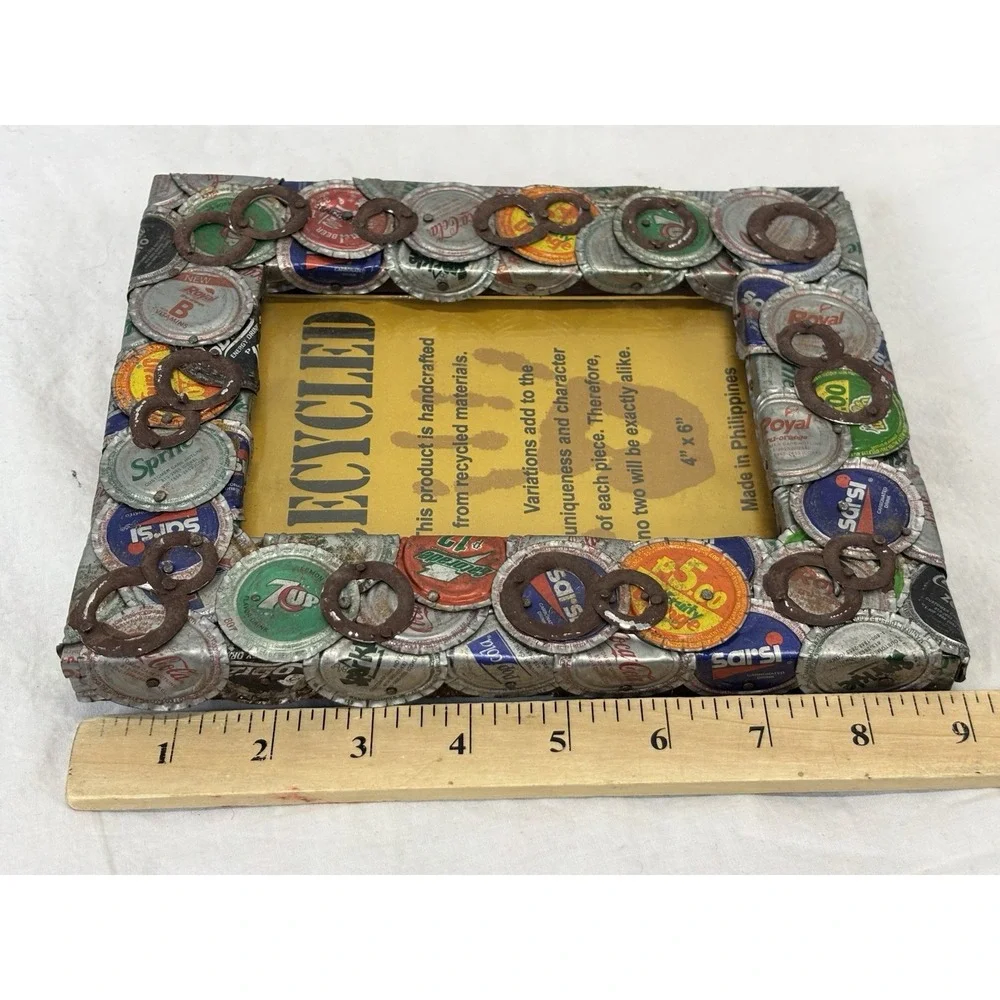 NEW! Vtg Recycled Bottle Cap Picture Photo Frame 4